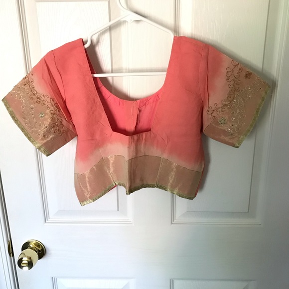 Pink and Beige Georgette Sari - Picture 5 of 6